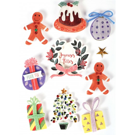 10 stickers effet 3D "Décoration de Noël"