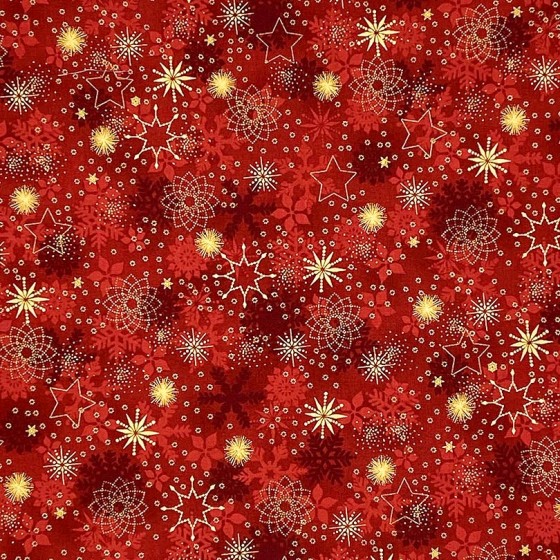 Coupon Stof Fabrics Rouge " Etoiles et Flocons dorés"