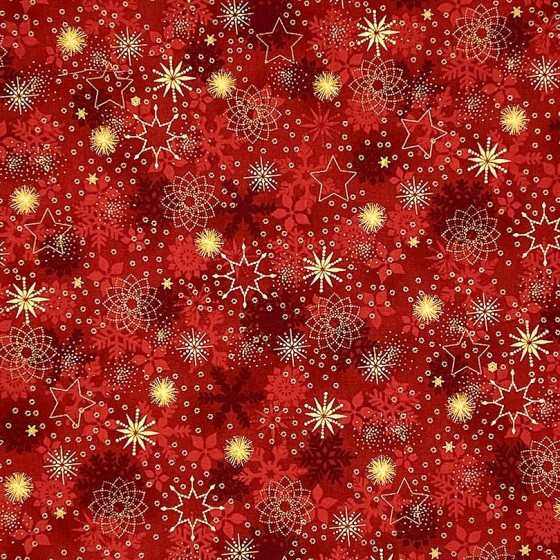 Coupon Stof Fabrics Rouge " Etoiles et Flocons dorés"