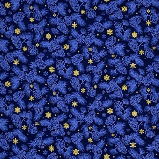 Coupon Stof Fabrics Bleu Nuit "Pomme de pin"