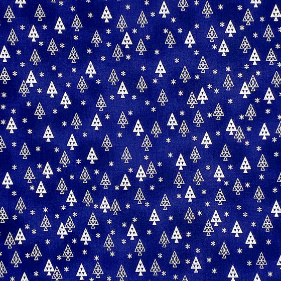 Coupon Stof Fabrics Bleu nuit "Sapins argentés"