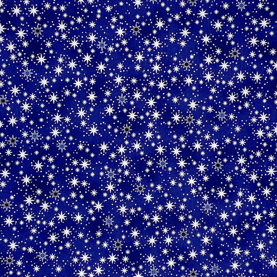 Coupon Stof Fabrics Bleu nuit "Etoiles argentées"