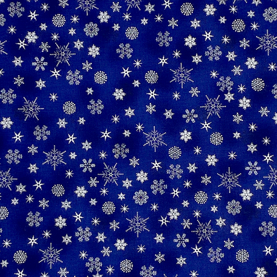 Coupon Stof Fabrics Bleu nuit "Flocons argentés "