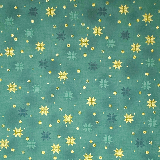Coupon Stof Fabrics Vert "Flocons dorés"