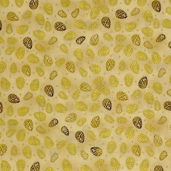 Coupon Stof Fabrics Ecru "Pomme de pin dorées"