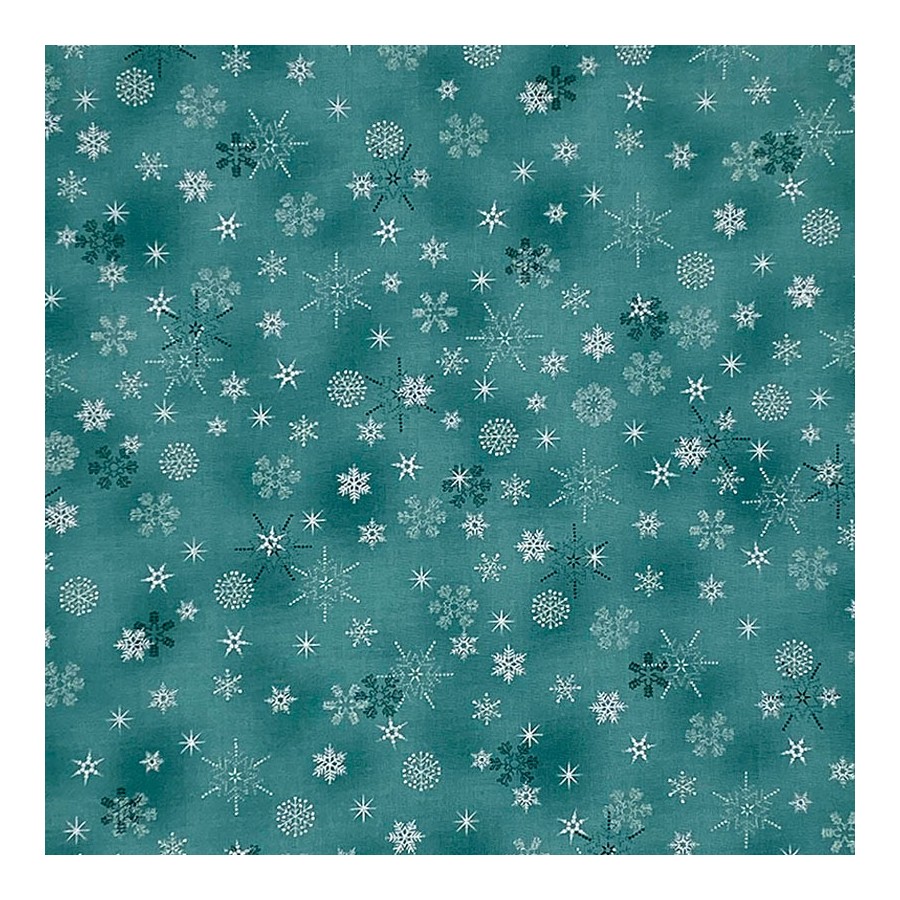 Coupon Stof Fabrics Vert d'eau "Flocons argentés"