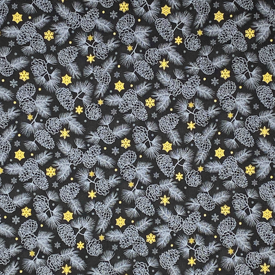 Coupon Stof Fabrics Noir "Pommes de pin "