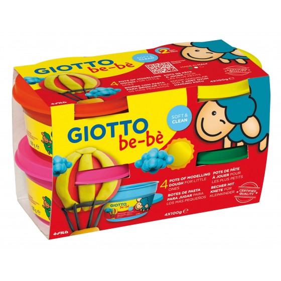 Pâte à jouer GIOTTO Be-Bè ( Rouge, Jaune, Mauve, Vert)