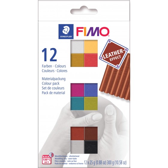 Coffret FIMO "Effet cuir" 12 demi bloc 12X25gr