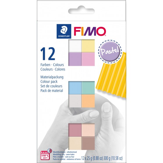 Coffret FIMO "Soft":  couleurs pastel 12 demi blocs 12X25 gr