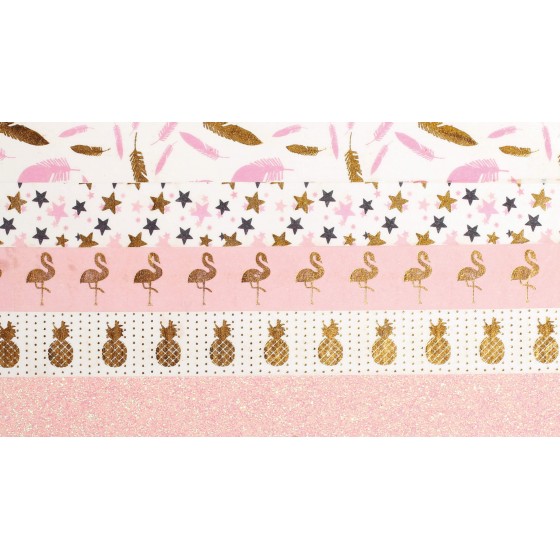 Assortiment de 5 masking tape "Rose & or"