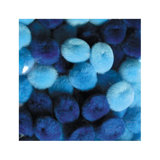 Sachet de 45 pompons acrylique "Dégradé de bleu" 15 mm