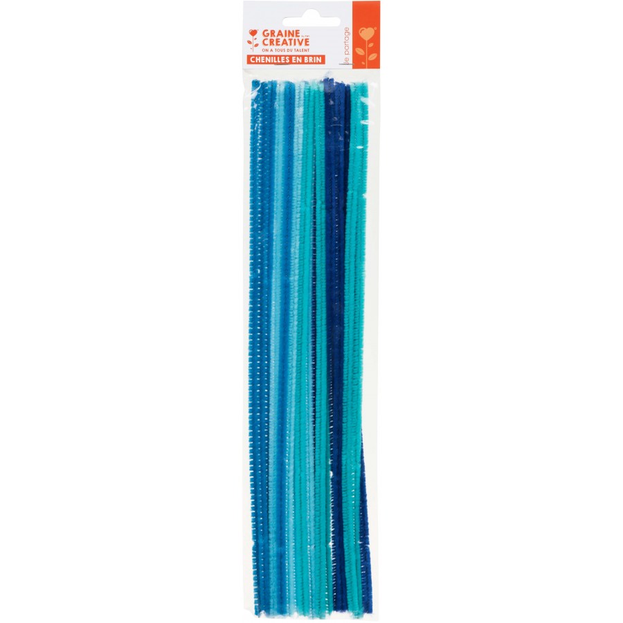 Sachet de 20 brins de chenille " Assortiment de bleu" 6 mm